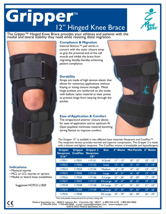 MedSpec Gripper™ 12" Hinged Knee Brace