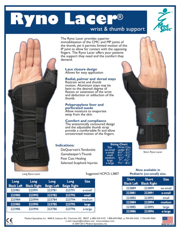 MedSpec Ryno Lacer® Wrist & Thumb Support - Long