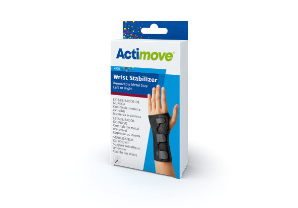 Actimove Kids Wrist Stabilizer Removable Metal Stay, Right/Left, Black, Pediatric