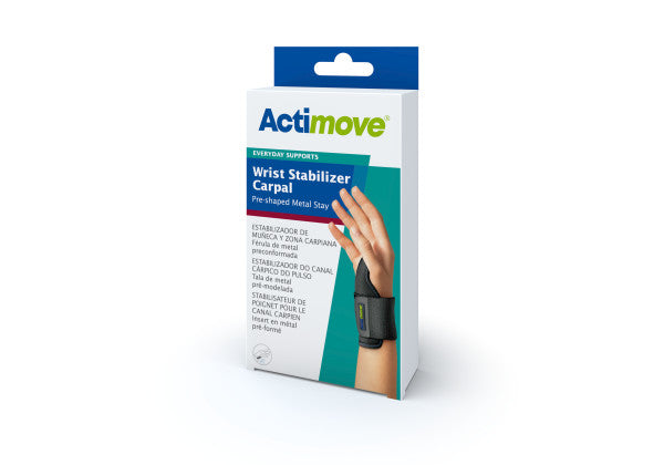 Actimove Wrist Stabilizer Carpal Pre-Shaped Metal Stay Universal, Right/Left, Black