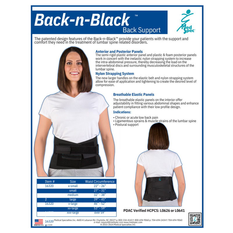 Med Spec Back-n-BlackTM Back Support