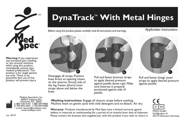 Med Spec Dynatrack Patella Stabilizer with Metal Hinges, Coolflex,