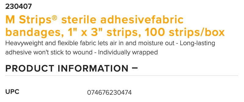 Mueller M-Strips (100/box) - Latex Free, Individually Wrapped, Flexible Fabric